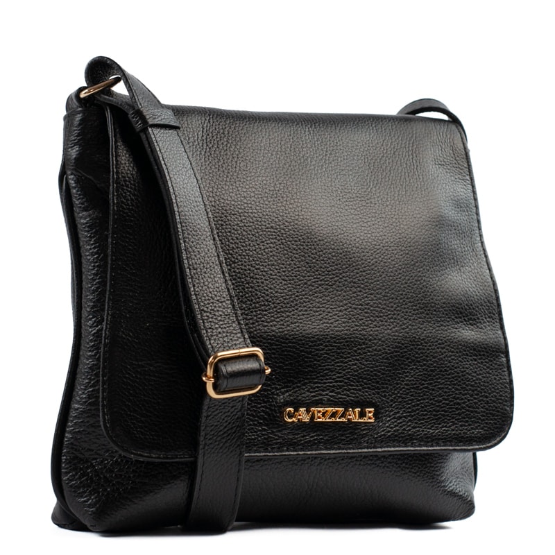 Bolsa Satchel Tiracolo Média de Couro Soft Cavezzale Preto 105061