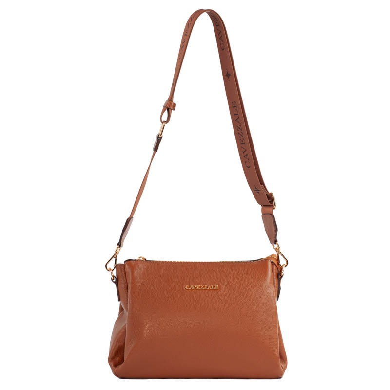 Bolsa Tiracolo Média de Couro Soft Alça Grifada Whisky Cavezzale