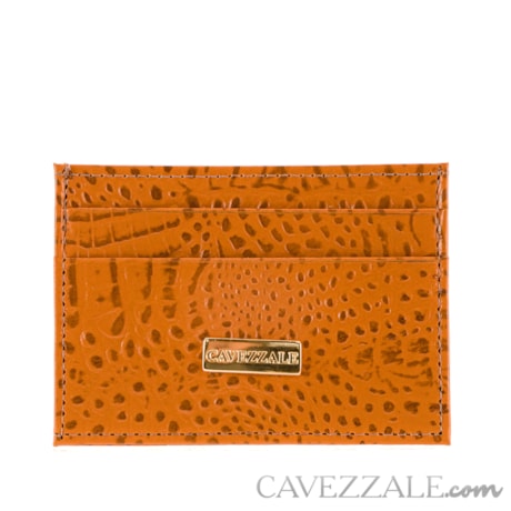 Porta Cartões de Couro Croco Cavezzale Caramelo 101595