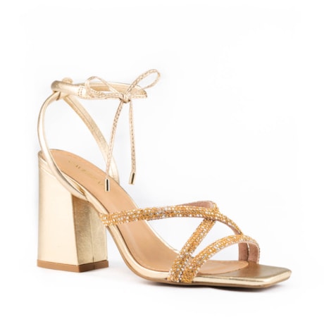 Sandalia Couro Cavezzale Strass Ouro Light 103411