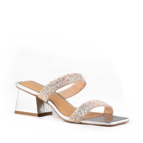 Sandalia Couro Cavezzale Strass Prata 103412