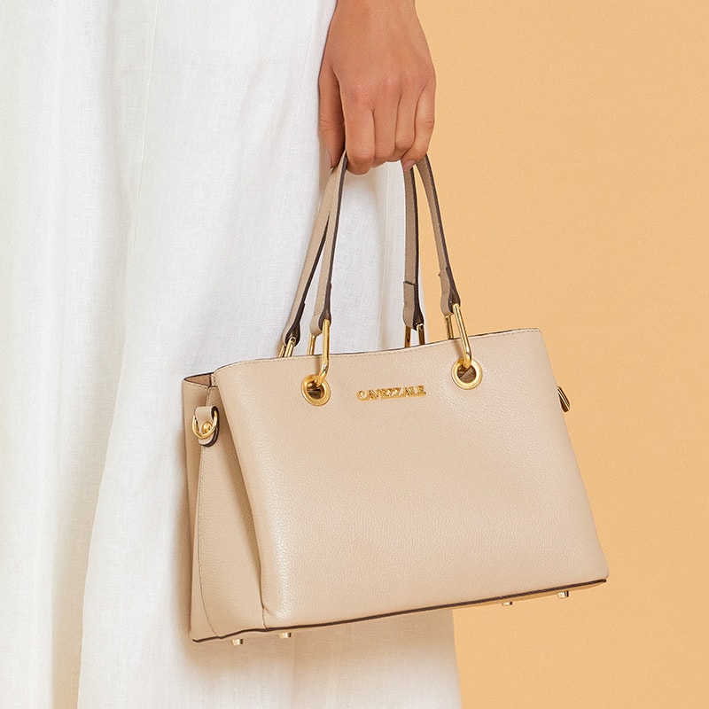 Tote Bag Média de Couro Soft Cavezzale Aveia 104763